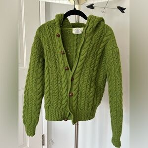 J Press Stunning Green Cable-Knit Hooded Cardigan Sweater Japanese Ivy